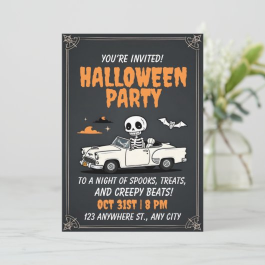 Zombie Car Halloween Party Uitnodiging (Staand voorkant)