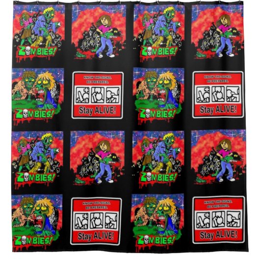 Zombie Cartoon Pattern Douchegordijn (Voorkant)