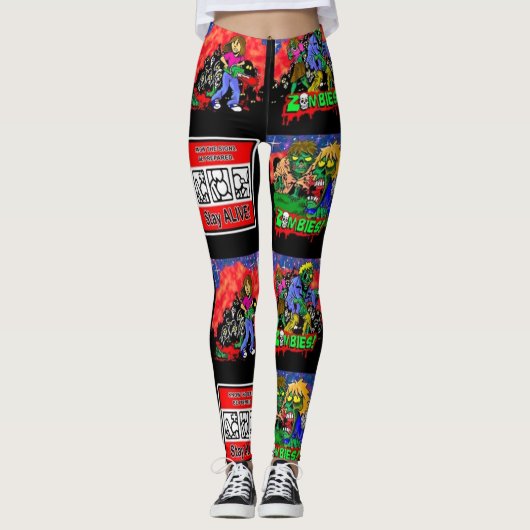 Zombie Cartoon Pattern Leggings (Voorkant)