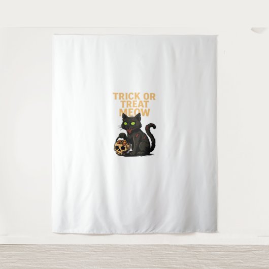 Zombie Cat – Trick or treat Meow Halloween Design Wandkleed (Voorkant)
