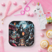 Zombie, Clown, Vamp en Haunted Doll Halloween Papieren Bordje (Feest)