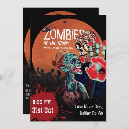 Zombie Couple Apocalypse Horror Halloween Uitnodig Kaart (Voorkant / Achterkant)