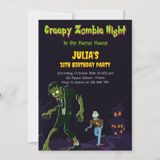 Zombie Custom Trick or treat Verjaardagsfeestje Kaart (Voorkant)