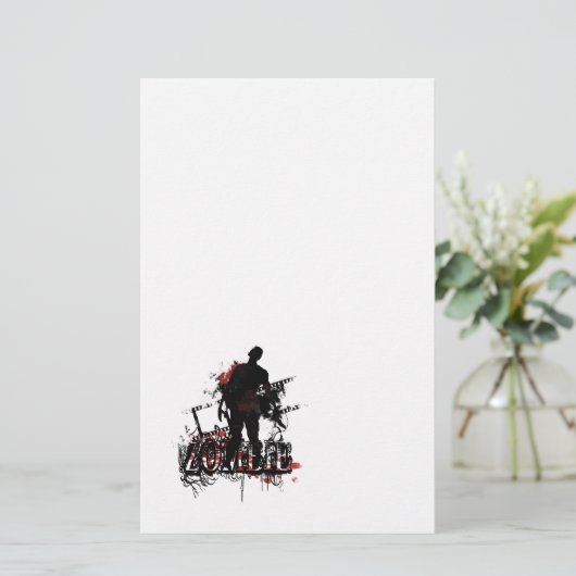 Zombie-design in zwart-wit en rood briefpapier (Staand voorkant)