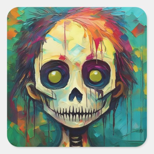 Zombie Doll with Yellow Eyes Vierkante Sticker (Voorkant)