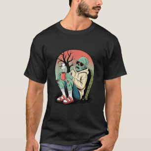 Zombie Drink Koffie Cartoon Spooky Undead Chill T-shirt