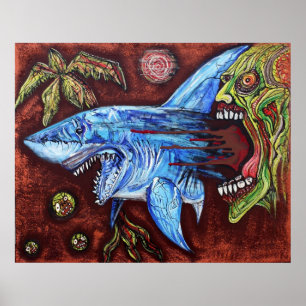 Zombie Eats Shark Poster