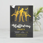 Zombie Éffrayant Gold Halloween partie Invitation (Debout devant)