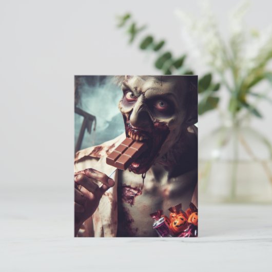 Zombie eten Halloween Chocolade Briefkaart (Staand voorkant)
