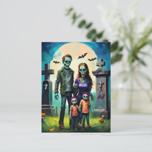 Zombie Family Portrait in Graveyard Briefkaart (Staand voorkant)