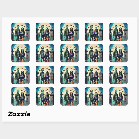 Zombie Family Portrait in Graveyard Vierkante Sticker (Vel)