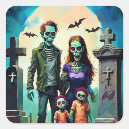 Zombie Family Portrait in Graveyard Vierkante Sticker