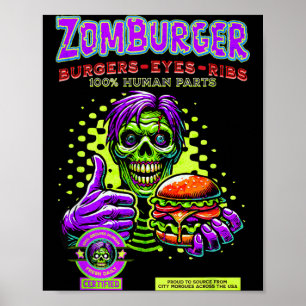 Zombie Fast Food Burger en Ribben Halloween Horror Poster