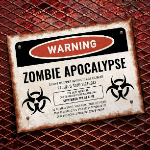 Zombie-feest uitnodiging met waarschuwingsschild