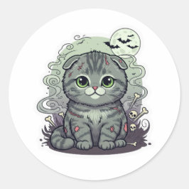 Zombie Fold - Schattigee Schotse Fold Cat Hallowee Ronde Sticker