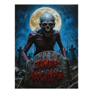 Zombie Ghoul Griezelige Begraafplaats Vollemaan Perfect Poster