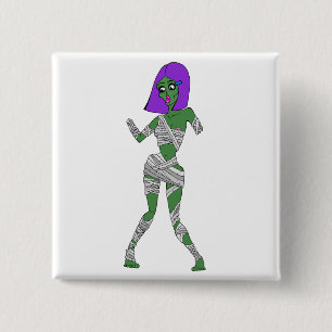 Zombie Girl Vierkante Button 5,1 Cm