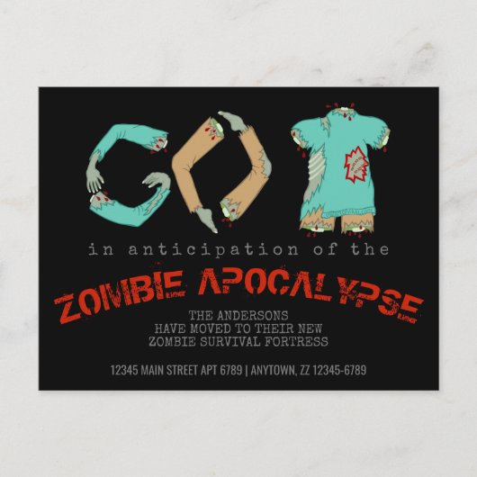 Zombie GO BACK Funny New Home Address Movement Aankondigingskaart (Voorkant)