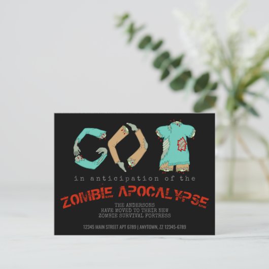 Zombie GO BACK Funny New Home Address Movement Aankondigingskaart (Staand voorkant)