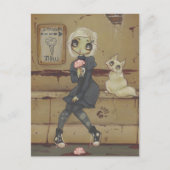 Zombie gode fille mignonne carte postale chat mort (Devant)