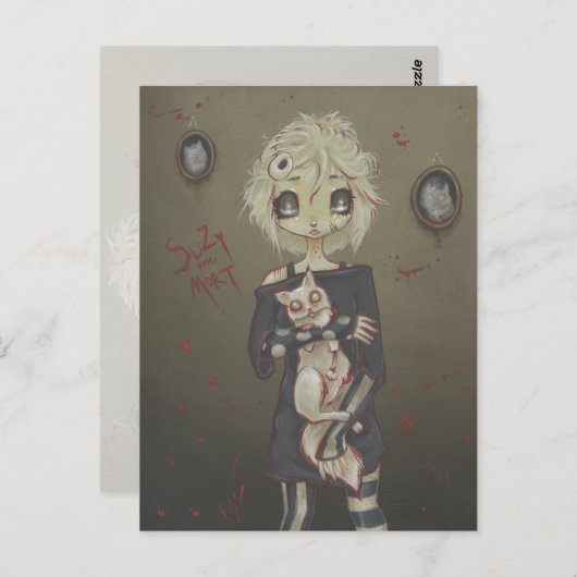 Zombie goth fille mignonne carte postale chat mort (Devant / Derrière)