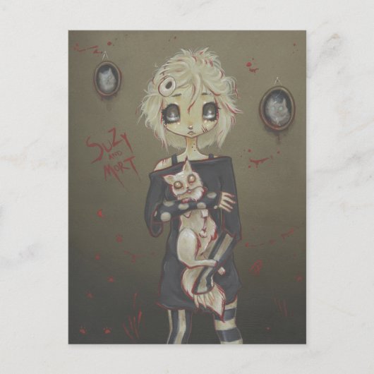 Zombie goth fille mignonne carte postale chat mort (Devant)