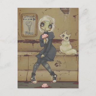 Zombie gothic meisje schattige briefkaart katteond