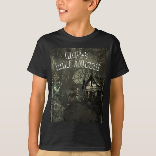 Zombie Graveyard Horror Enge Custom Halloween T-shirt (Voorkant)