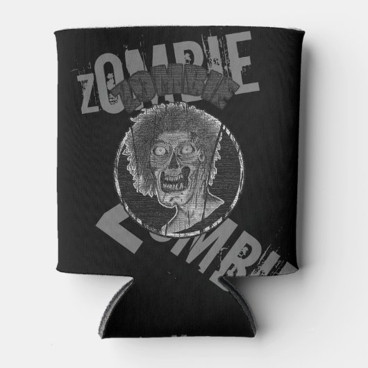 Zombie-grijs/zwart-gedempt uiterlijk grafisch blikjeskoeler (Voorkant)
