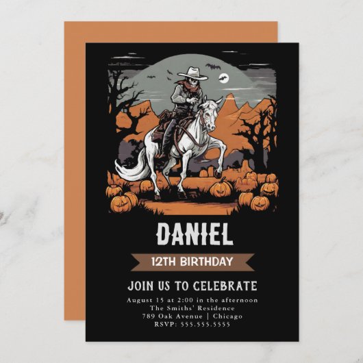 Zombie Halloween Cowboy Invitation d'anniversaire (Devant / Derrière)