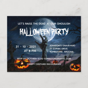 Zombie Hand Full Moon Creepy Halloween Party Invit Uitnodiging Briefkaart