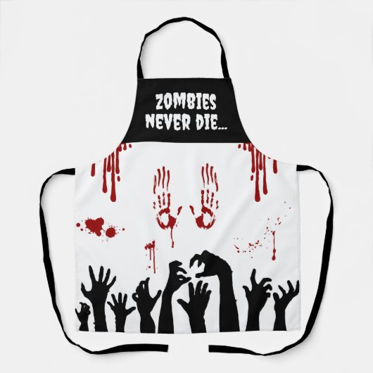 Zombie handen en bloed spetter horror schort (Voorkant)