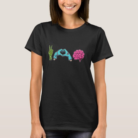 Zombie Hands Peace Love Brains T-shirt (Voorkant)