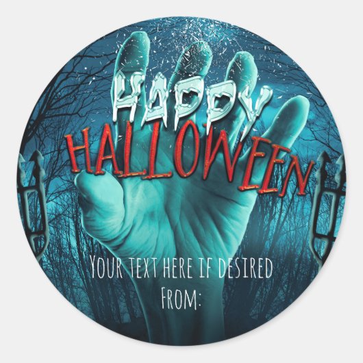 Zombie Happy Halloween Party Favor Ronde Sticker (Voorkant)