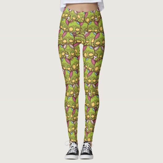 Zombie Head Seamless Pattern Leggings (Voorkant)