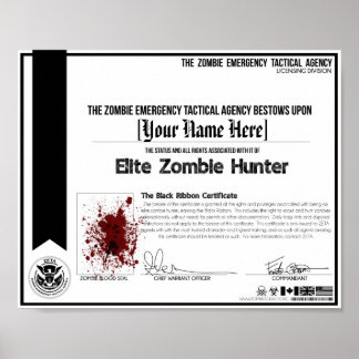 Zombie Hunter Certificate - ZETA Poster