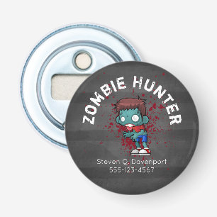 Zombie Hunter met bloedplaatje crème Button Flesopener