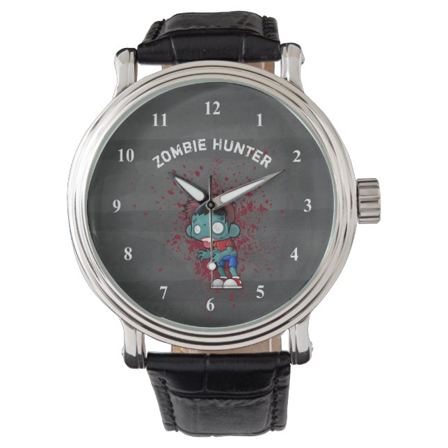 Zombie Hunter met bloedplaatje crème Horloge (Voorkant)