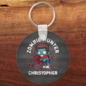 Zombie Hunter met bloedplaatje crème Sleutelhanger (Voorkant)