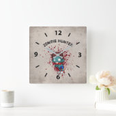 Zombie Hunter met bloedplaatje crème Vierkante Klok (Huis)