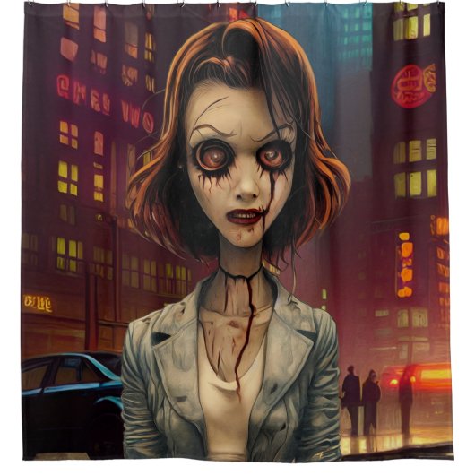 Zombie in de stad douchegordijn (Voorkant)