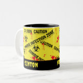 Zombie Infectie Zone Geel Biohazard Waarschuwing Tweekleurige Koffiemok (Voorkant links)