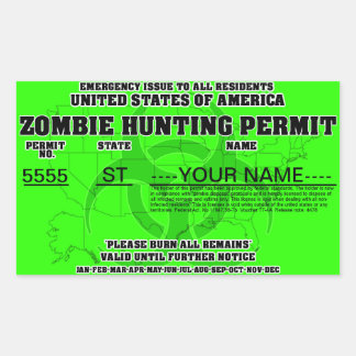 Zombie jachtvergunning (Heldergroen) Rechthoekige Sticker