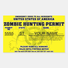 Zombie jachtvergunning rechthoekige sticker