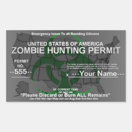 Zombie jachtvergunning sjabloon (Groen op Grijs) Rechthoekige Sticker