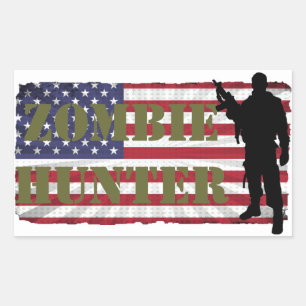 ZOMBIE JAGER AMERIKAANSE VLAG RECHTHOEKIGE STICKER