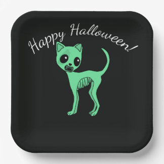 Zombie Kat Halloween Gelukkig Halloween Papieren Bordje