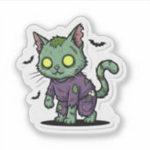 Zombie Kat – Spooky Green Cat Halloween Sticker (Voorkant)