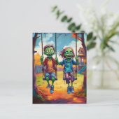 Zombie Kids on Swings in Autumn Playground Briefkaart (Staand voorkant)