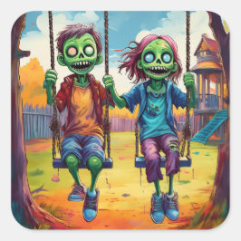Zombie Kids on Swings in Autumn Playground Vierkante Sticker